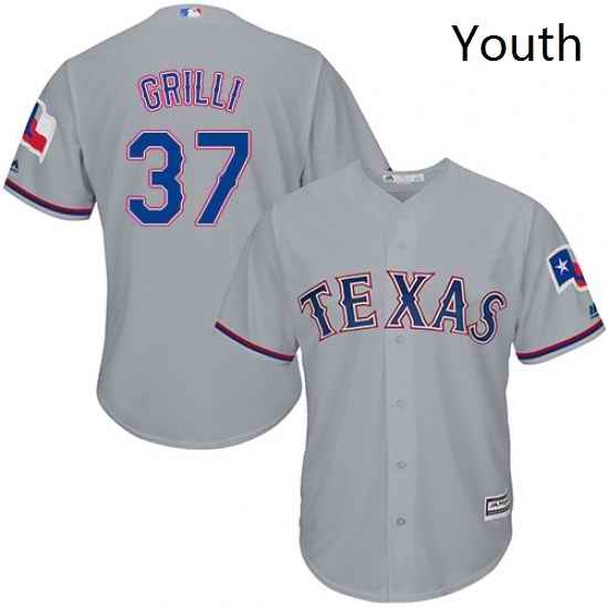Youth Majestic Texas Rangers 37 Jason Grilli Replica Grey Road Cool Base MLB Jersey